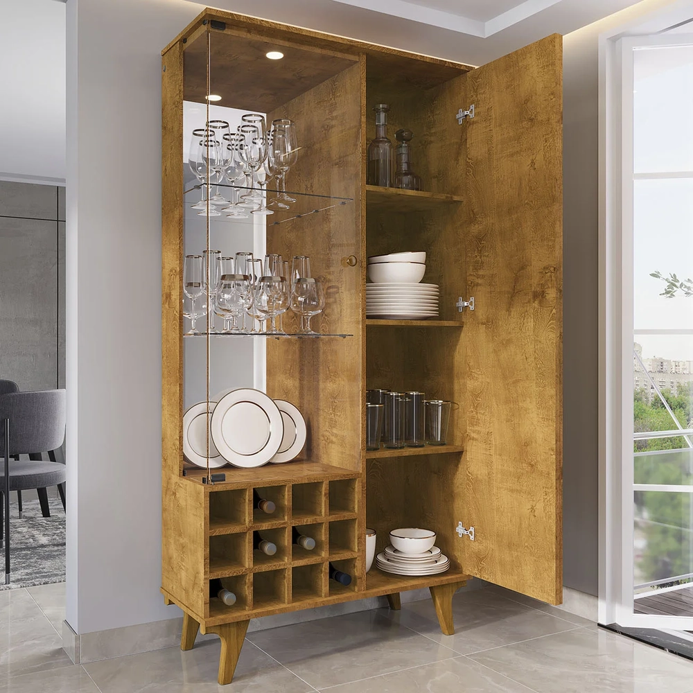 Cristaleira Porta de Vidro Com Adega 91cm Lauana Naturalle B02 - Mpozenato