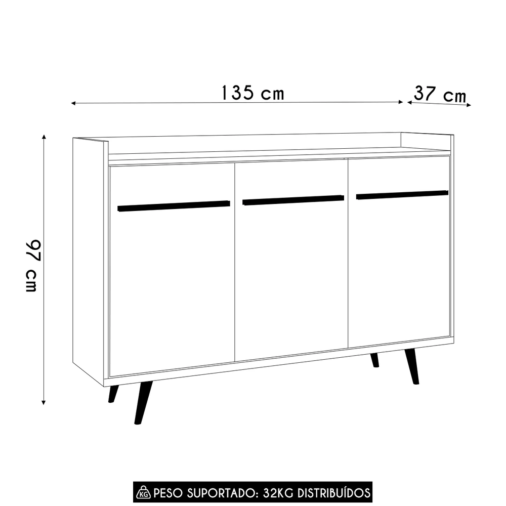 Buffet Aparador Sala de Estar 135cm Nick Cinamomo/Off B02   - Mpozenato