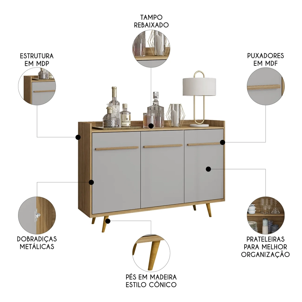 Buffet Aparador Sala de Estar 135cm Nick Cinamomo/Off B02   - Mpozenato