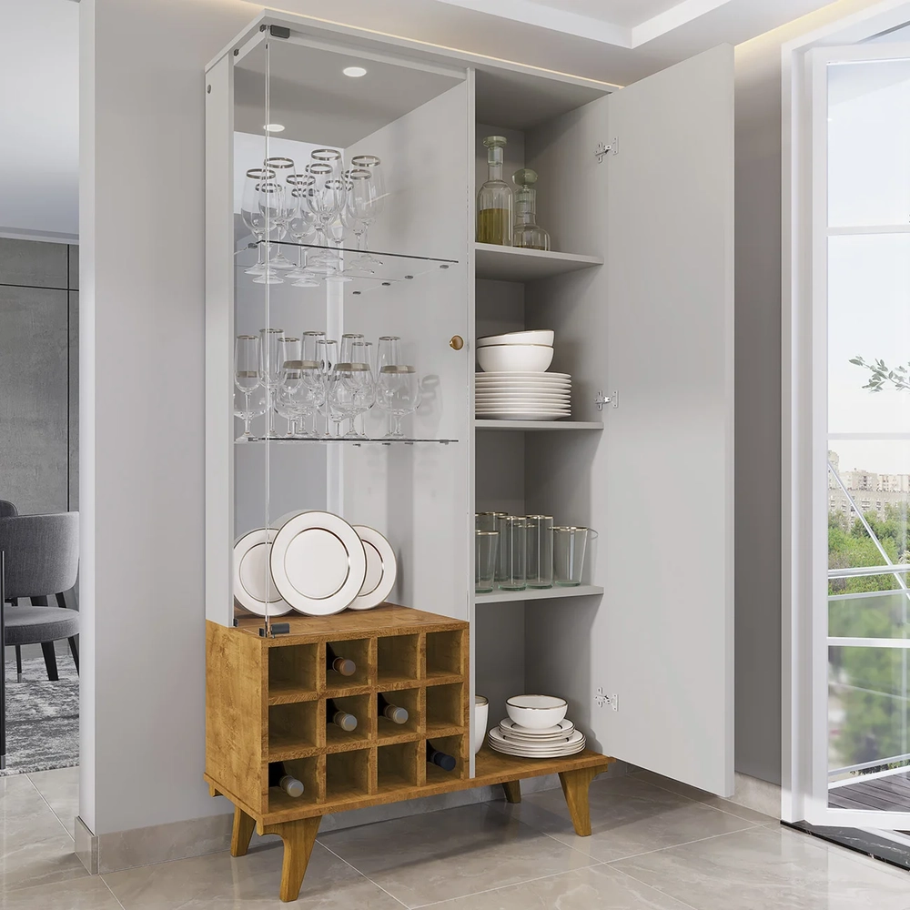 Cristaleira Porta de Vidro e Adega 91cm Lauana Off/Naturalle B02 - Mpozenato