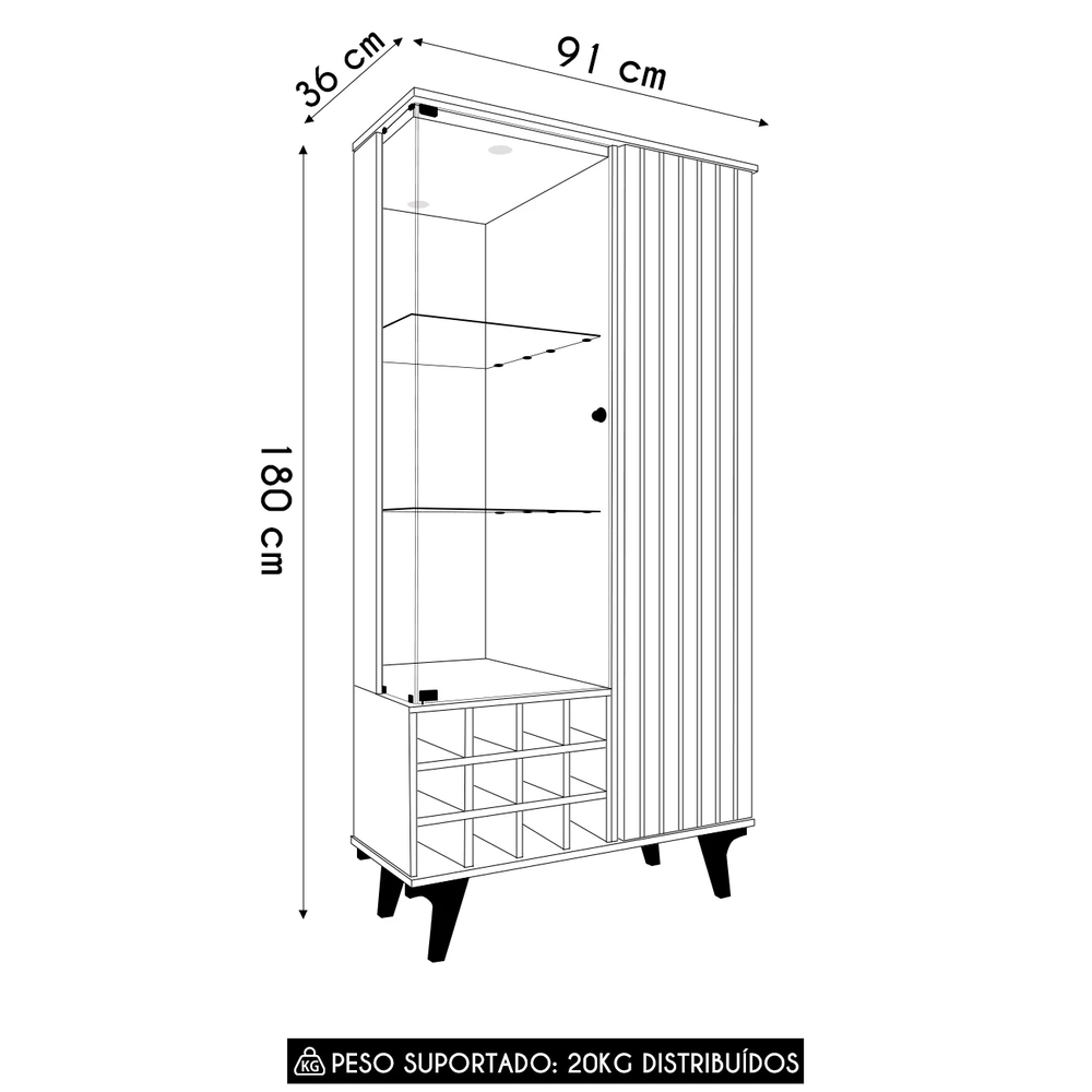 Cristaleira Porta de Vidro e Adega 91cm Lauana Off/Naturalle B02 - Mpozenato