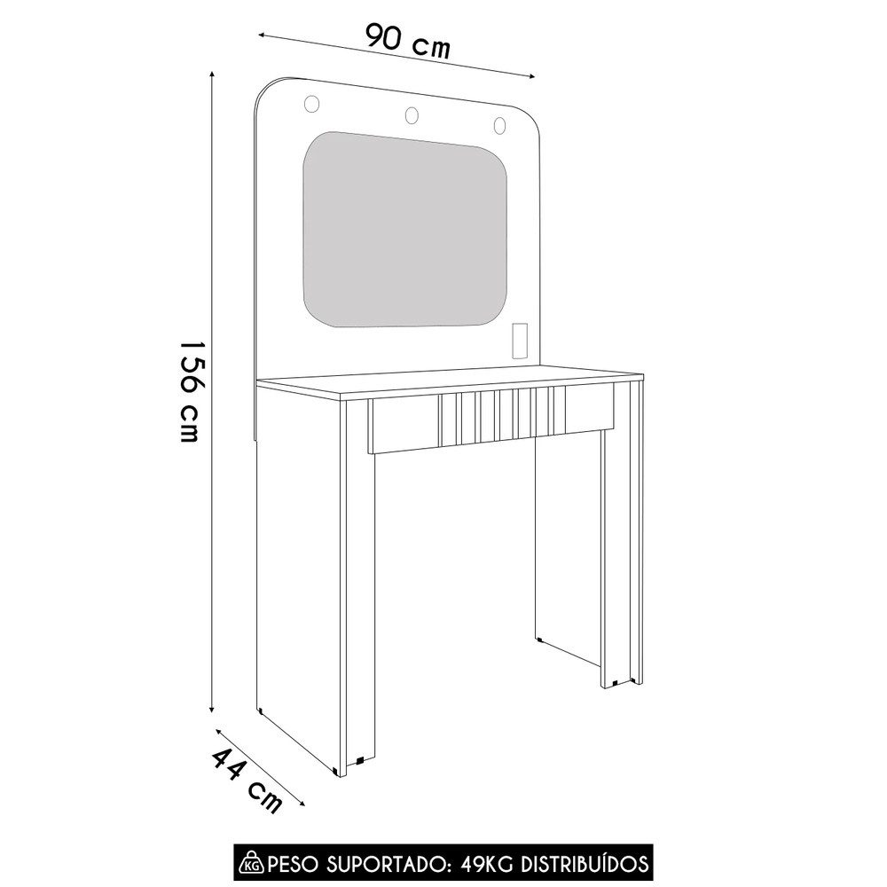 Penteadeira Camarim 90cm Com Espelho Lilian Branco B02      - Mpozenato