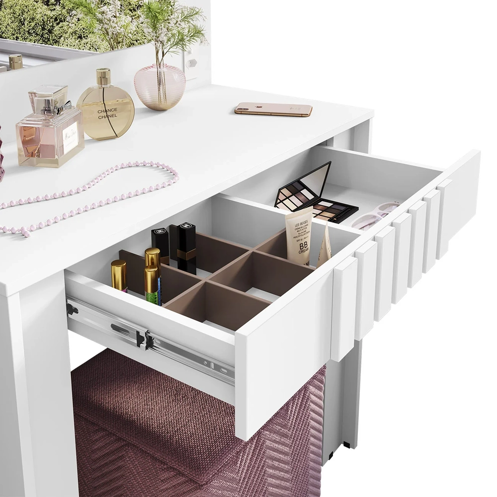 Penteadeira Camarim 90cm Com Espelho Lilian Branco B02      - Mpozenato