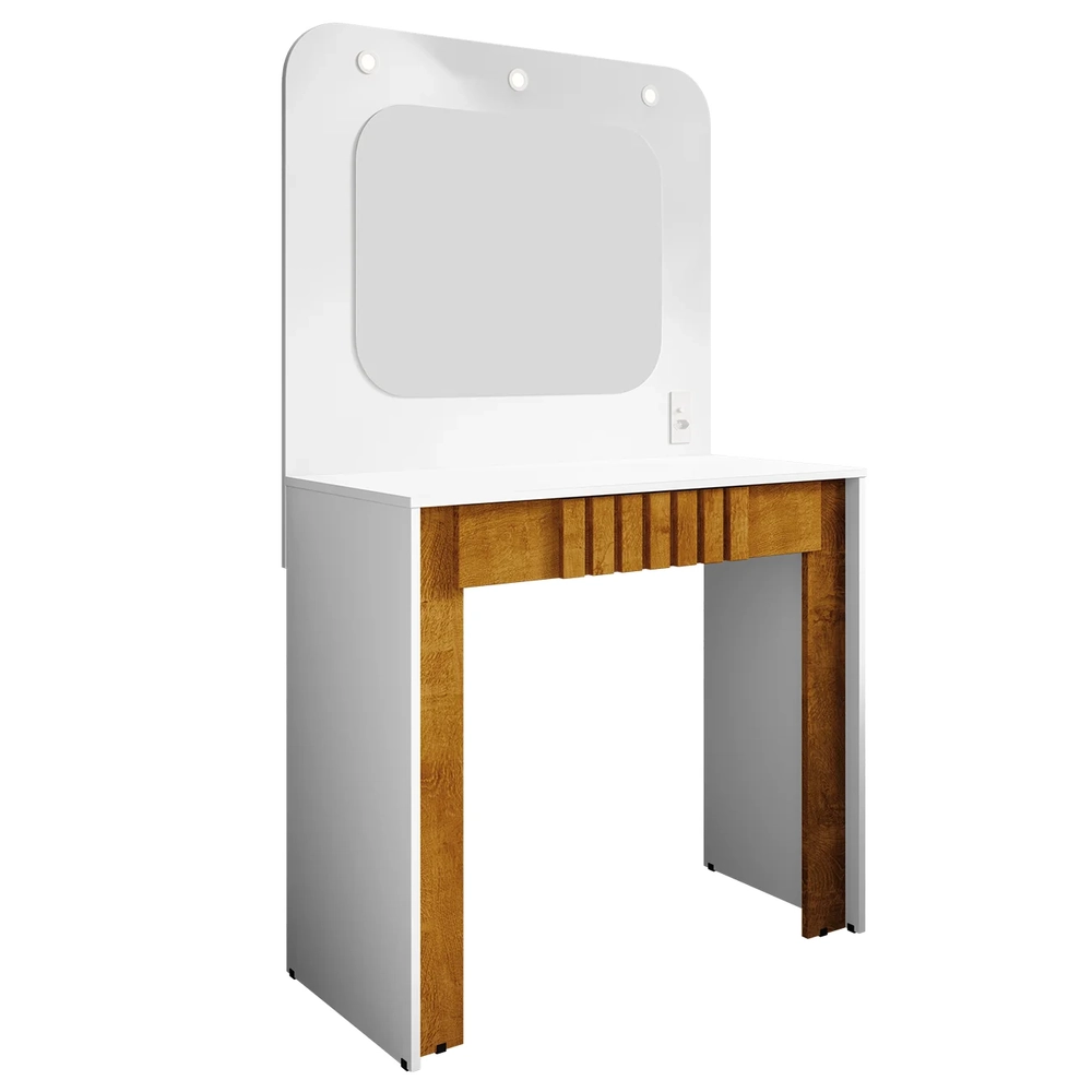 Penteadeira Camarim 90cm Com Espelho Lilian Branco/Naturalle B02 - Mpozenato