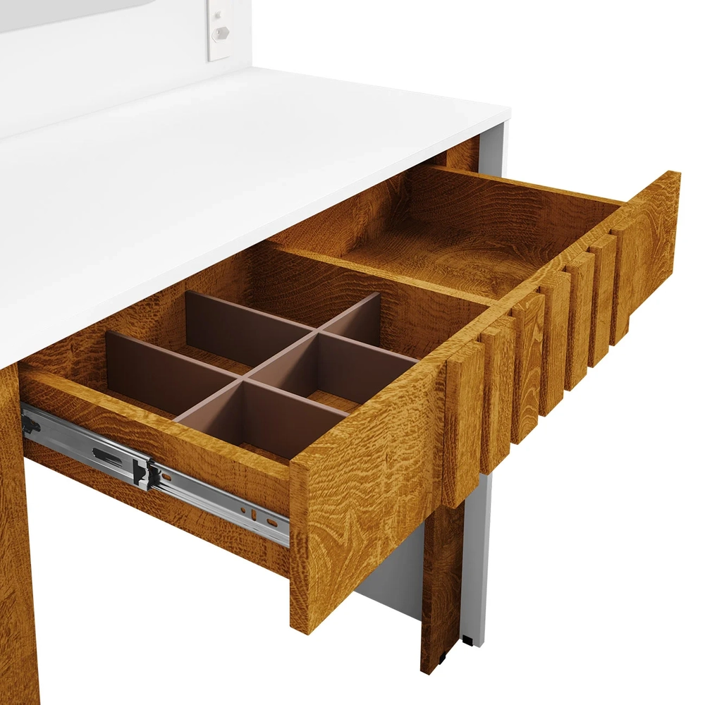 Penteadeira Camarim 90cm Com Espelho Lilian Branco/Naturalle B02 - Mpozenato