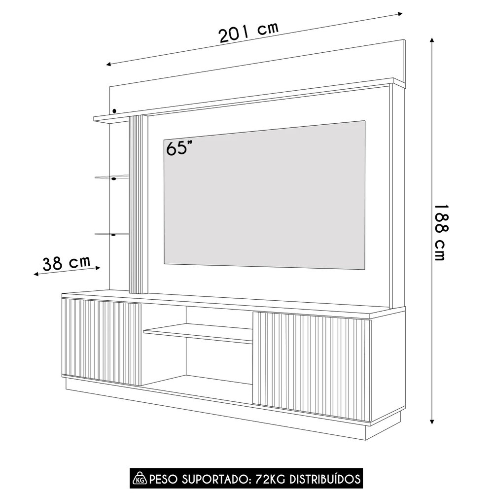 Estante Painel Para TV 65 Pol 201cm Atlanta Naturalle/Off   - Bechara