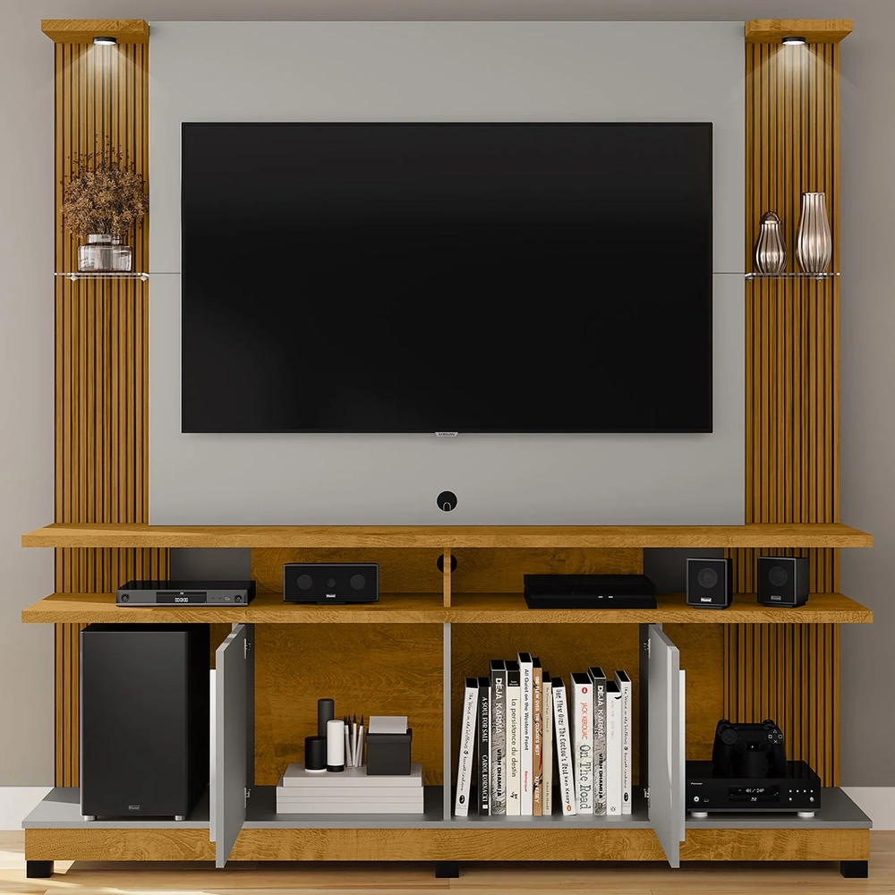 Estante Painel Para TV 55 Pol 180cm Com LED York Naturalle/Off - Bechara
