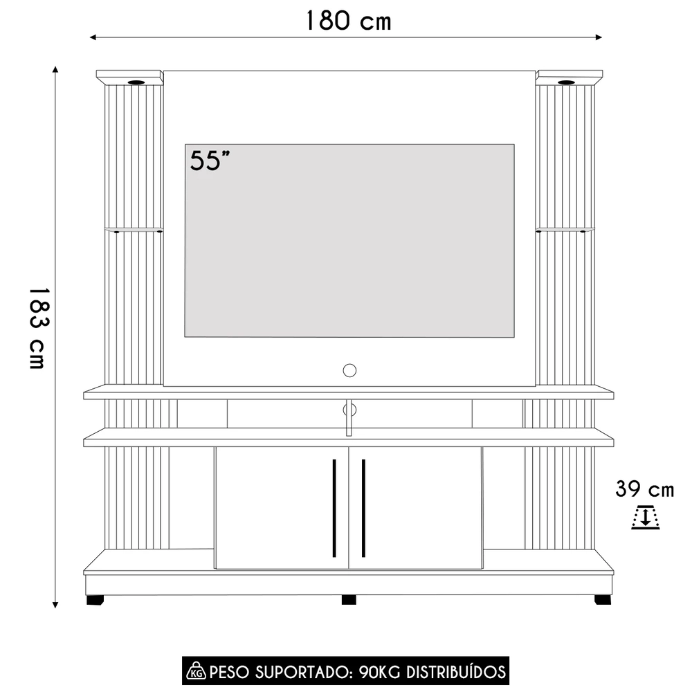 Estante Painel Para TV 55 Pol 180cm Com LED York Naturalle/Off - Bechara
