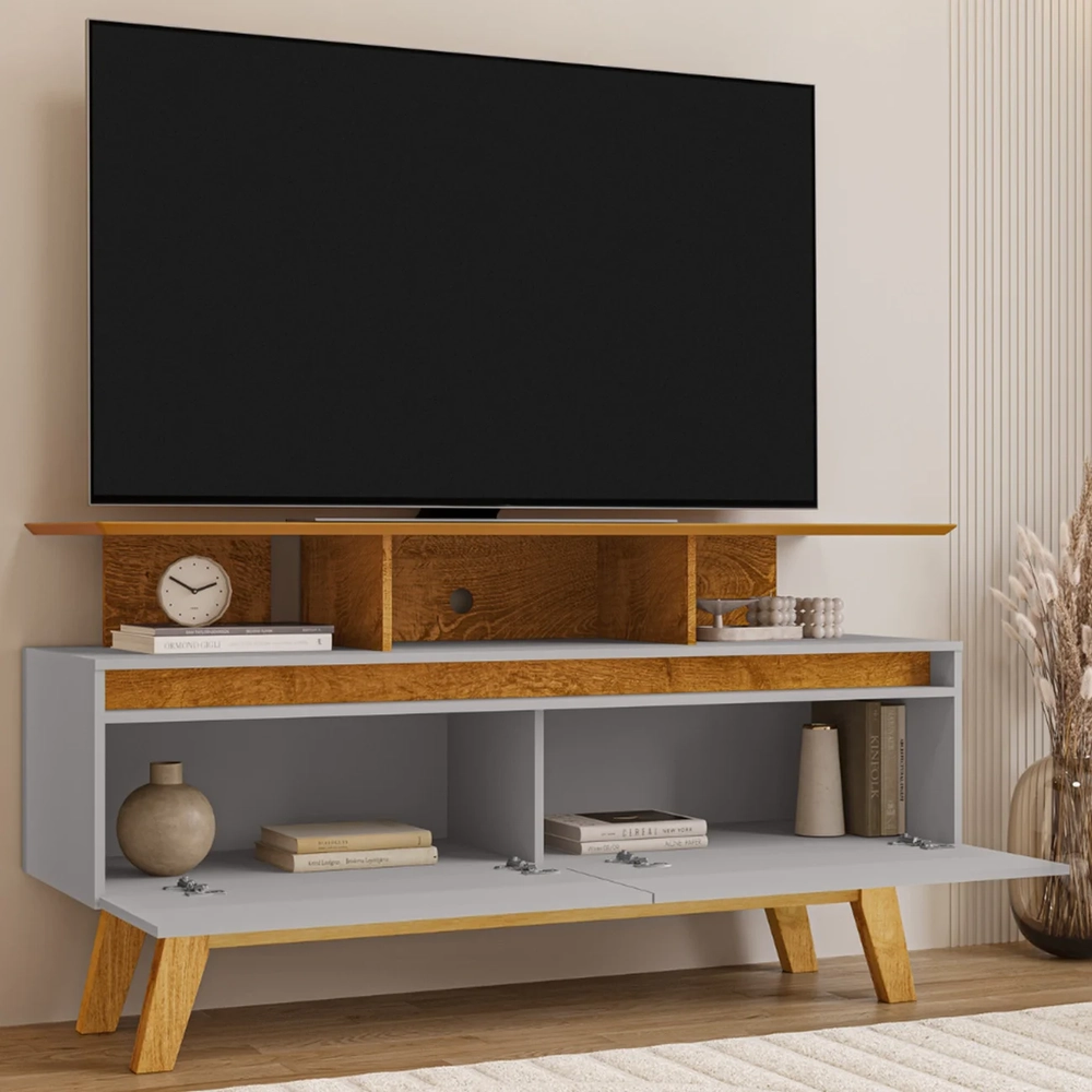 Rack Bancada Para TV 50 Pol 120cm 2 Portas Rubi Naturalle/Off - Bechara