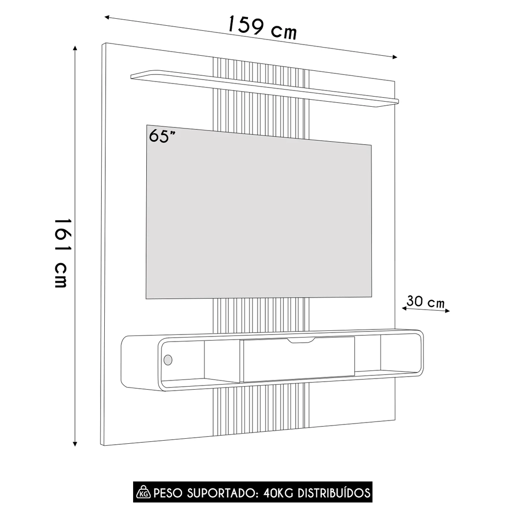 Painel TV 65 Pol Bancada Suspensa 158cm Lisboa Off/Naturalle - Bechara
