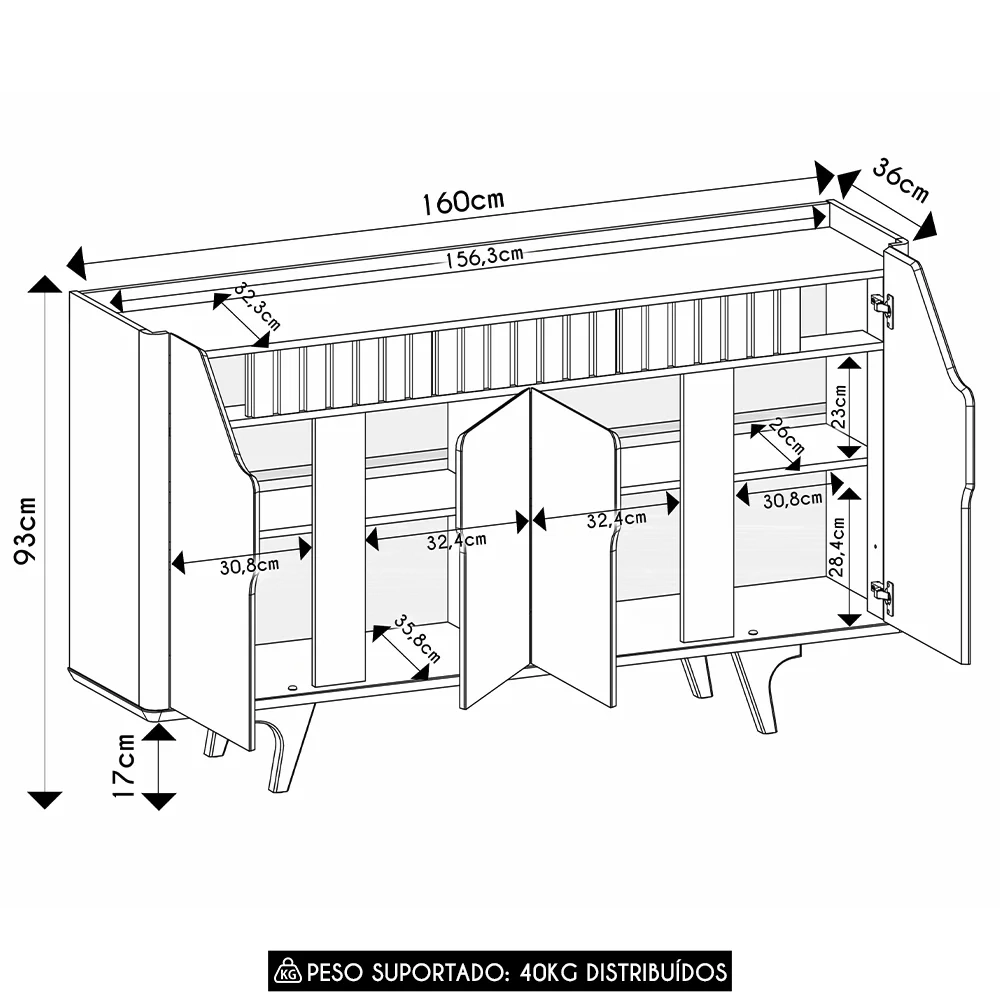 Buffet Aparador Sala de Estar 160cm Melissa Off/Cinamomo B02 - Mpozenato