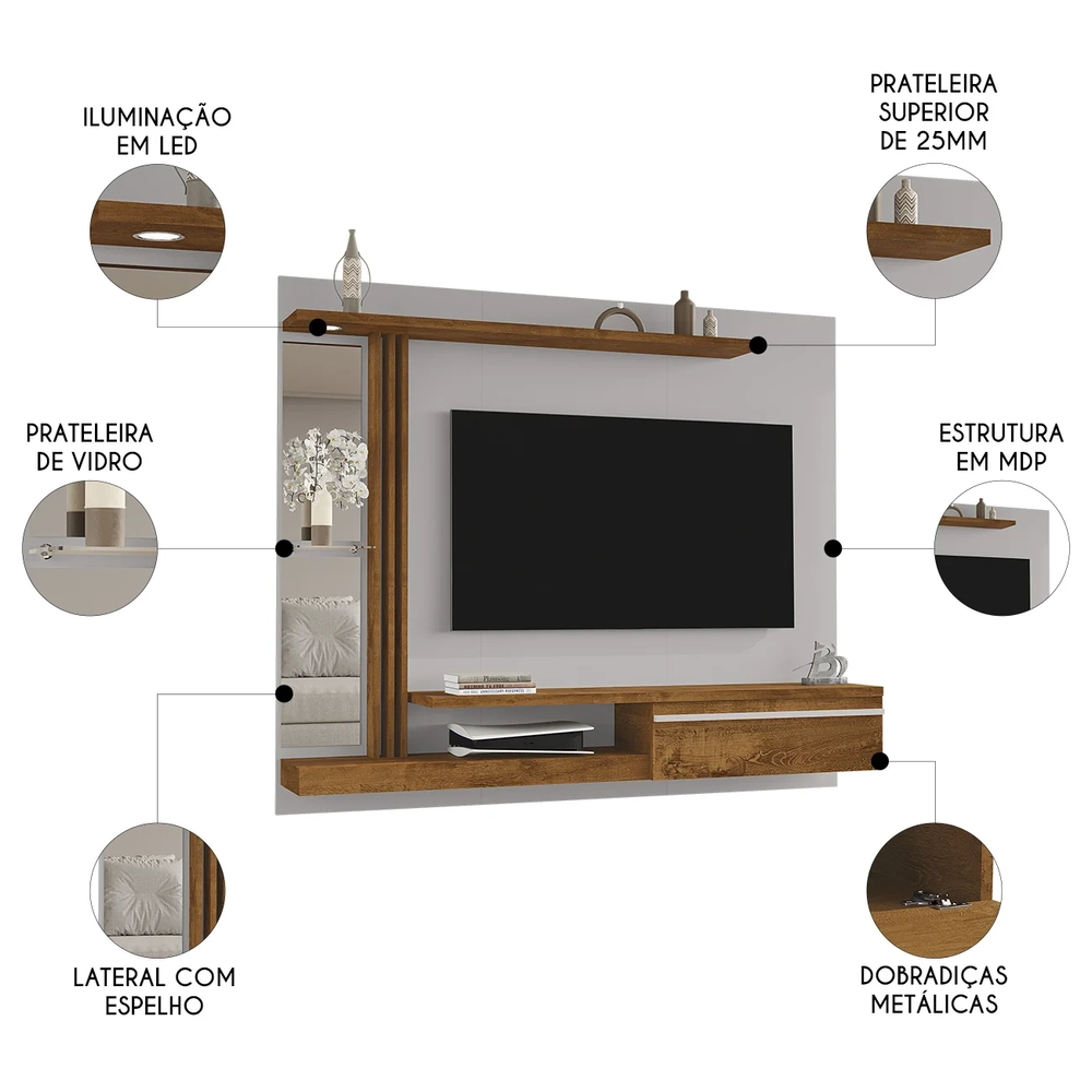 Painel TV 55 Pol Bancada Suspensa 160cm Denver Off/Naturalle - Bechara