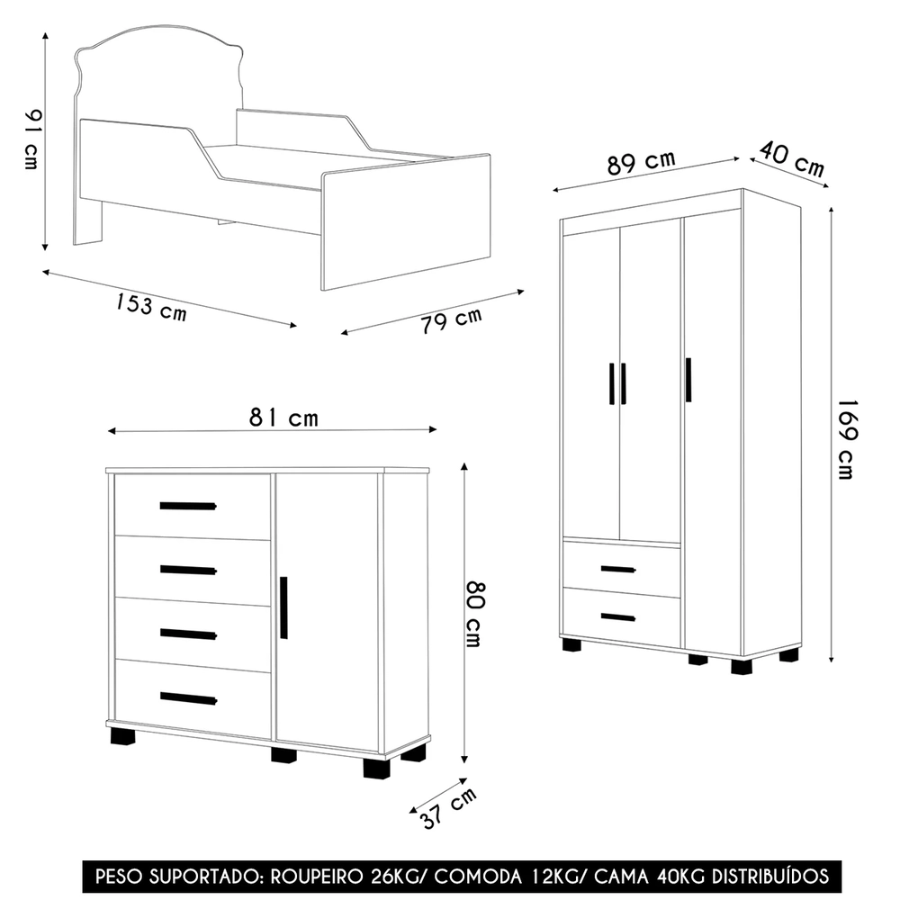 Quarto Infantil 3 Peças Com Mini Cama Carro Azul Z53        - Mpozenato