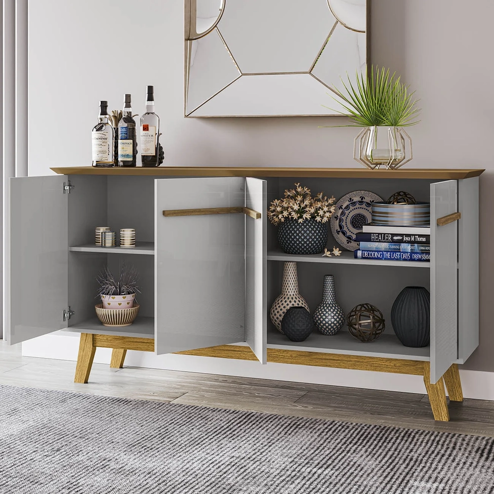Buffet Aparador Sala de Estar 160cm 4 Portas Opala Cinamomo/Off - Bechara