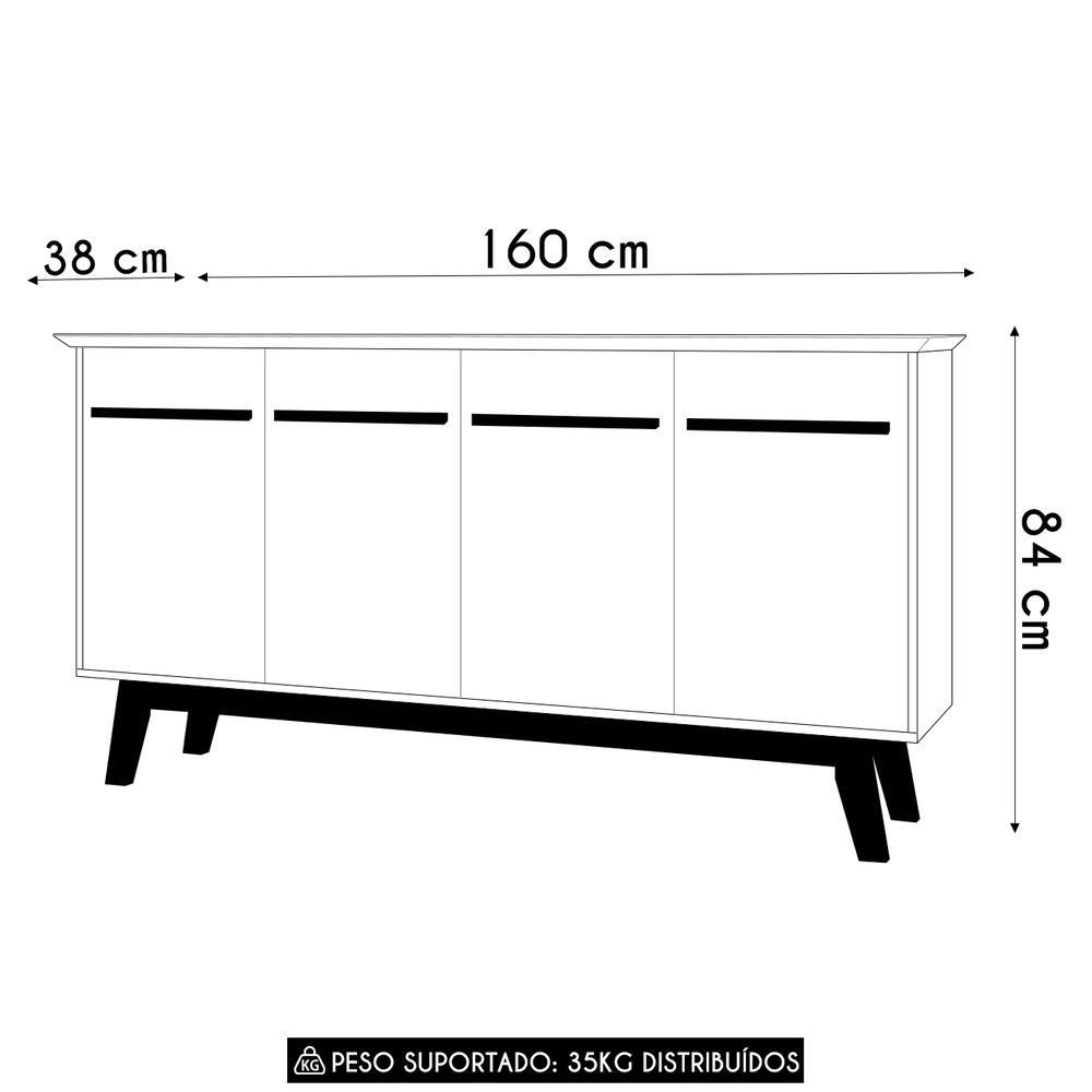 Buffet Aparador Sala de Estar 160cm 4 Portas Opala Naturalle/Off - Bechara