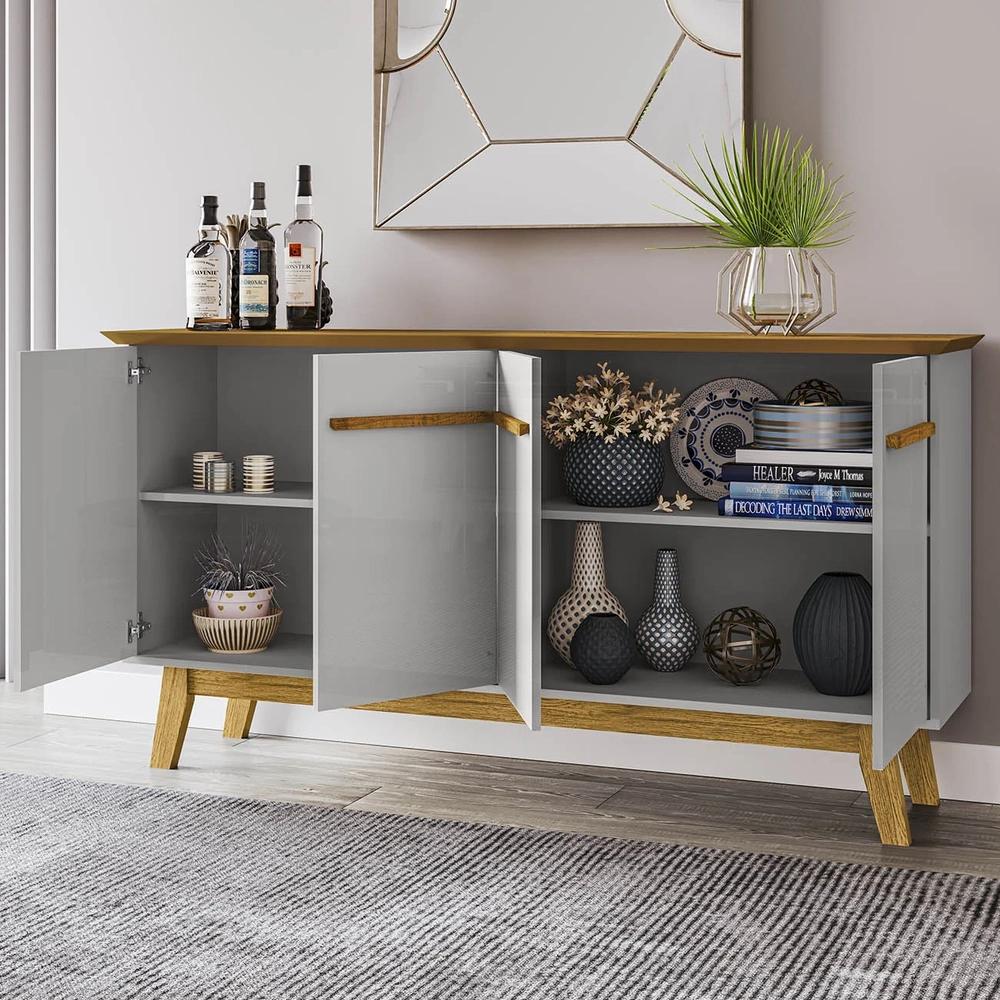 Buffet Aparador Sala de Estar 160cm 4 Portas Opala Naturalle/Off - Bechara