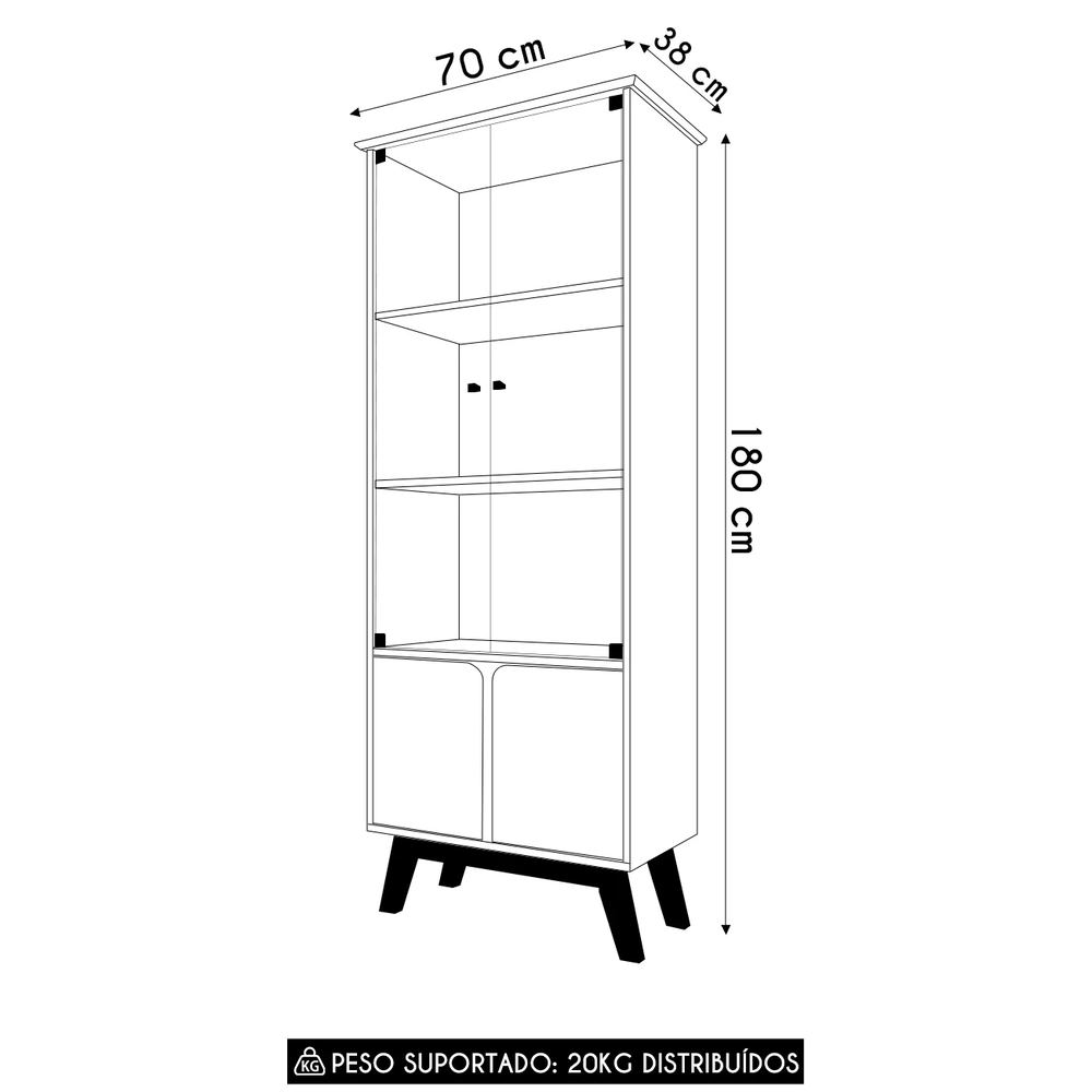 Cristaleira Porta de Vidro 70cm Pés Retrô Madri Naturalle   - Bechara