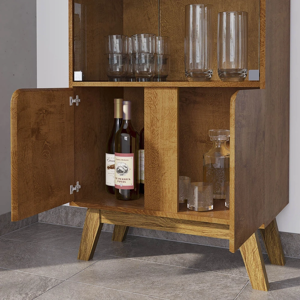 Cristaleira Porta de Vidro 70cm Pés Retrô Madri Naturalle   - Bechara