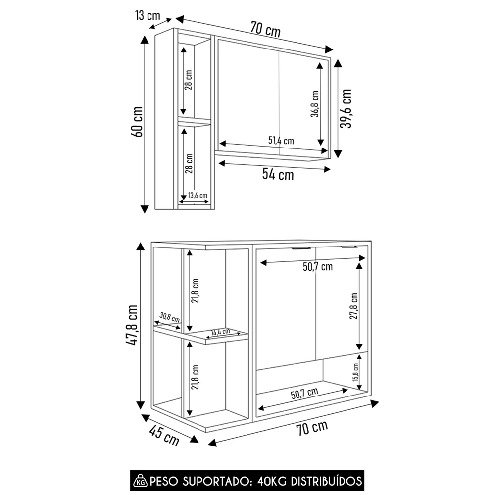 Gabinete Banheiro Cuba e Espelheira Lizzi Pistache/Naturalle B02 - Mpozenato