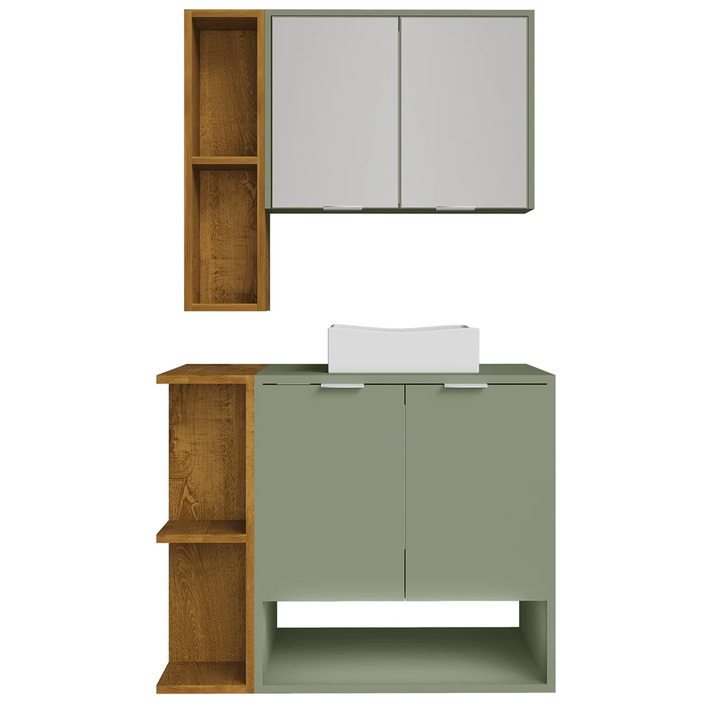 Gabinete Banheiro Cuba e Espelheira Lizzi Pistache/Naturalle B02 - Mpozenato