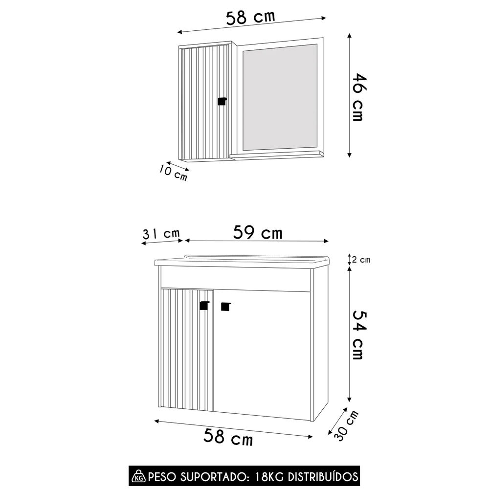 Gabinete Banheiro Com Cuba e Espelheira Munique Preto       - Bechara