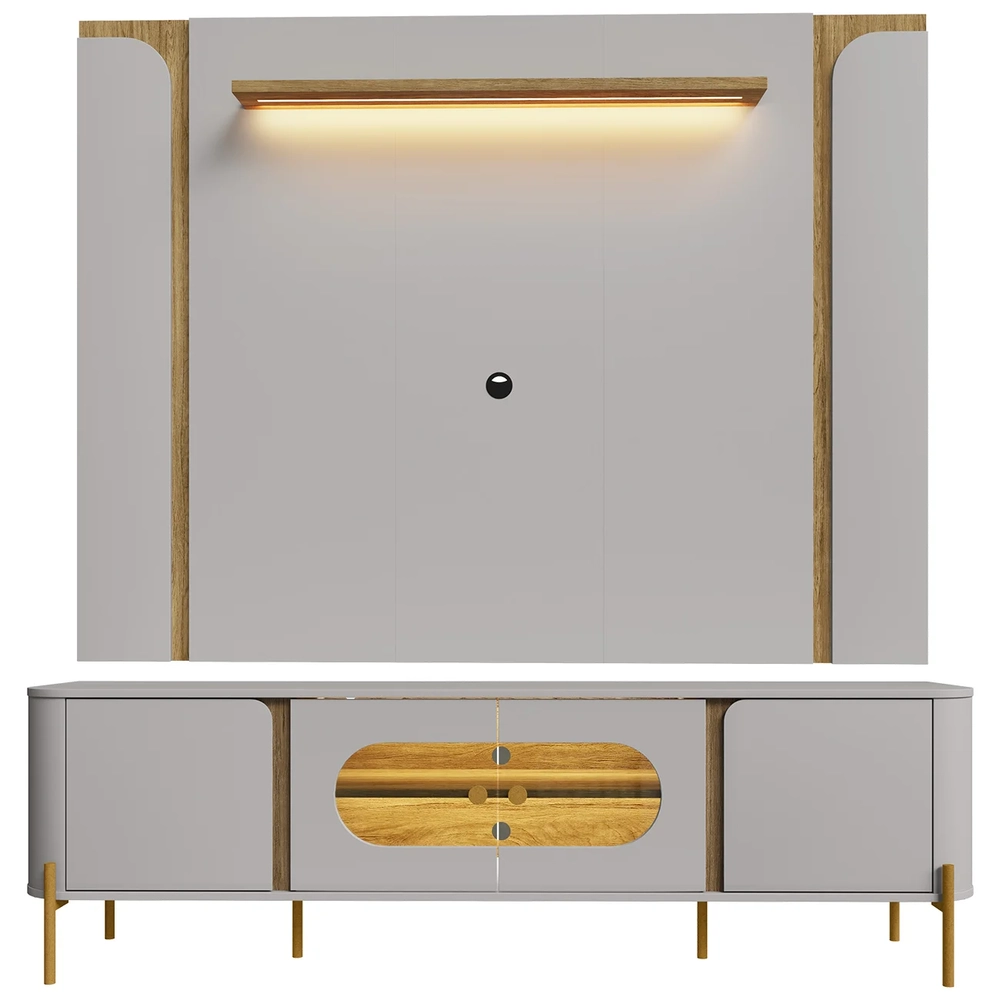 Painel TV 75 Pol Marina e Rack Com LED 180cm Ricky Off/Cinamomo B02 - Mpozenato