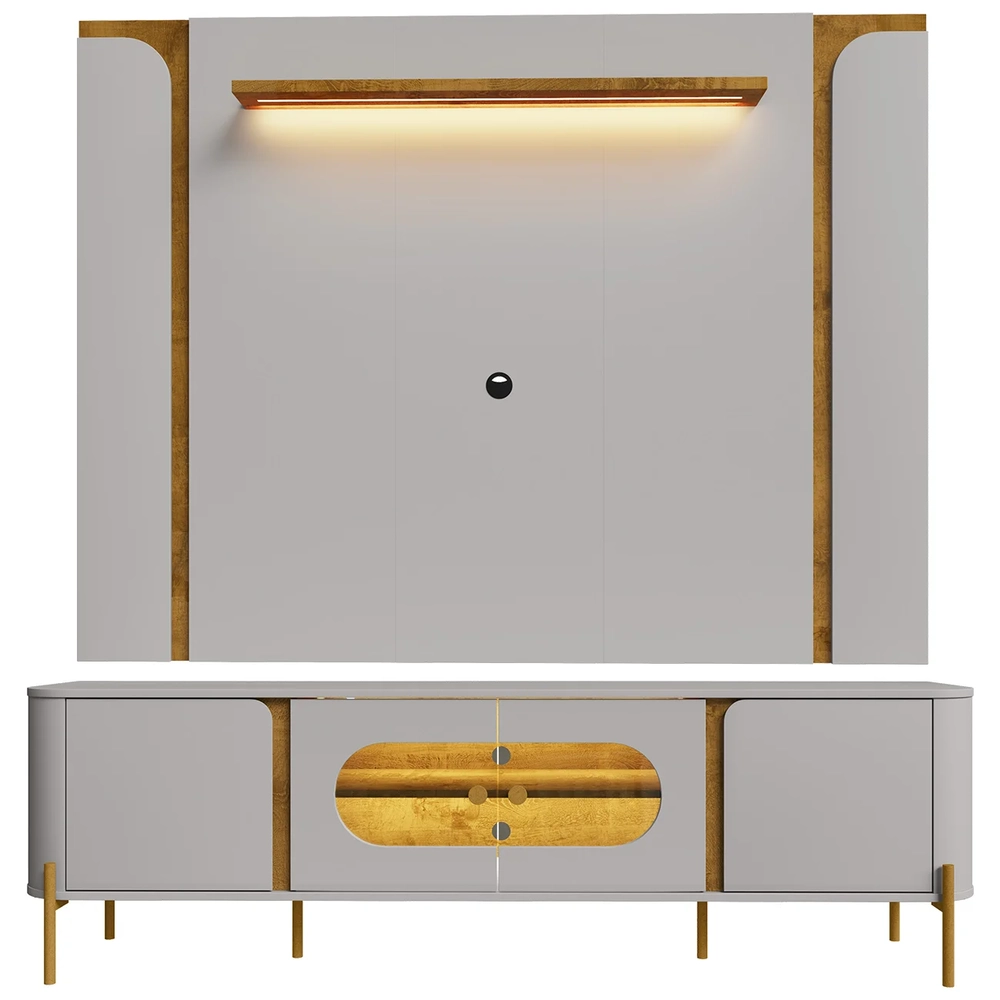 Painel TV 75 Pol Marina e Rack Com LED 180cm Ricky Off/Naturalle B02 - Mpozenato