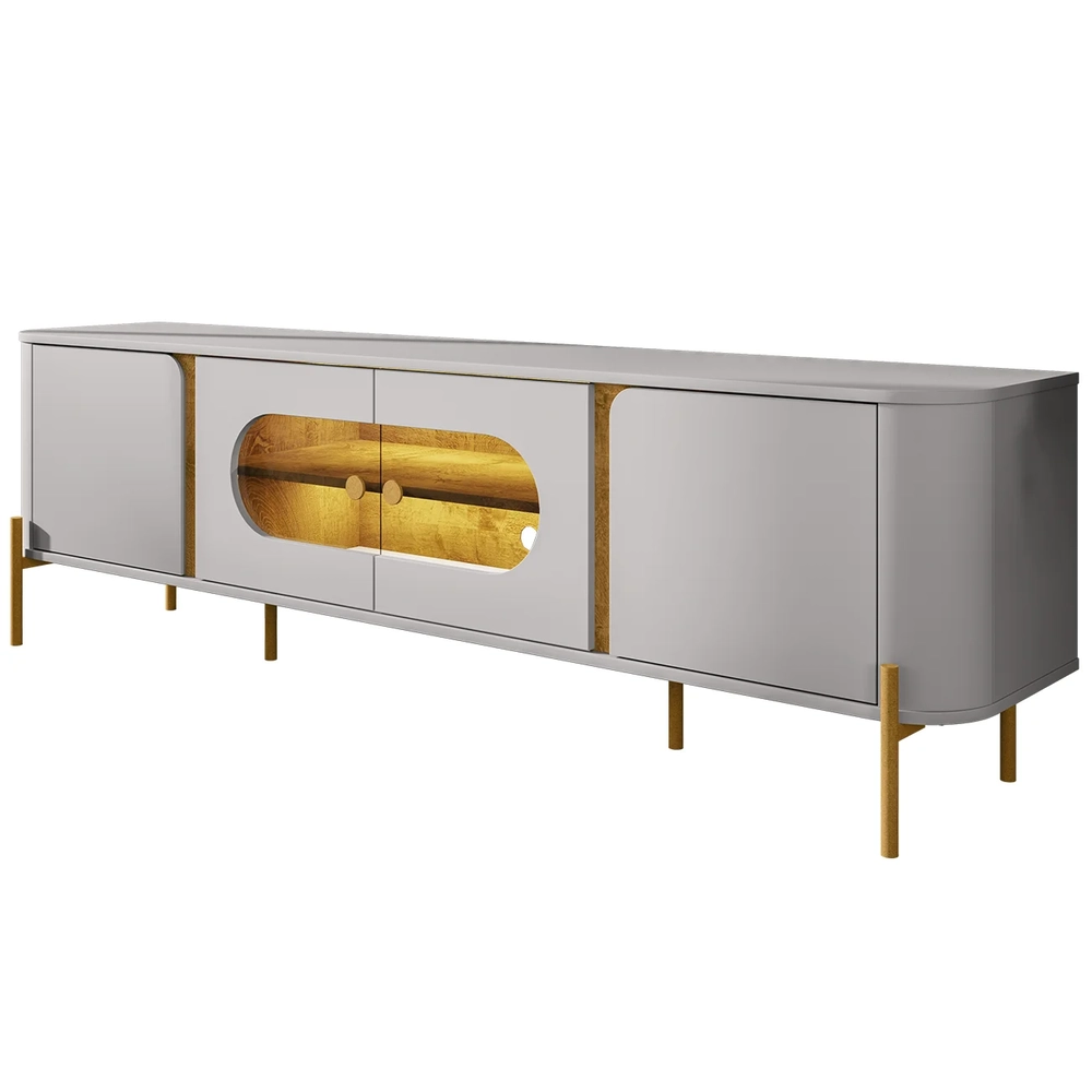 Painel TV 75 Pol Marina e Rack Com LED 180cm Ricky Off/Naturalle B02 - Mpozenato