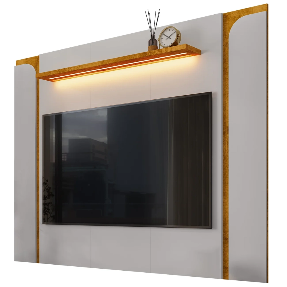 Painel TV 75 Pol Marina e Rack Com LED 180cm Ricky Off/Naturalle B02 - Mpozenato