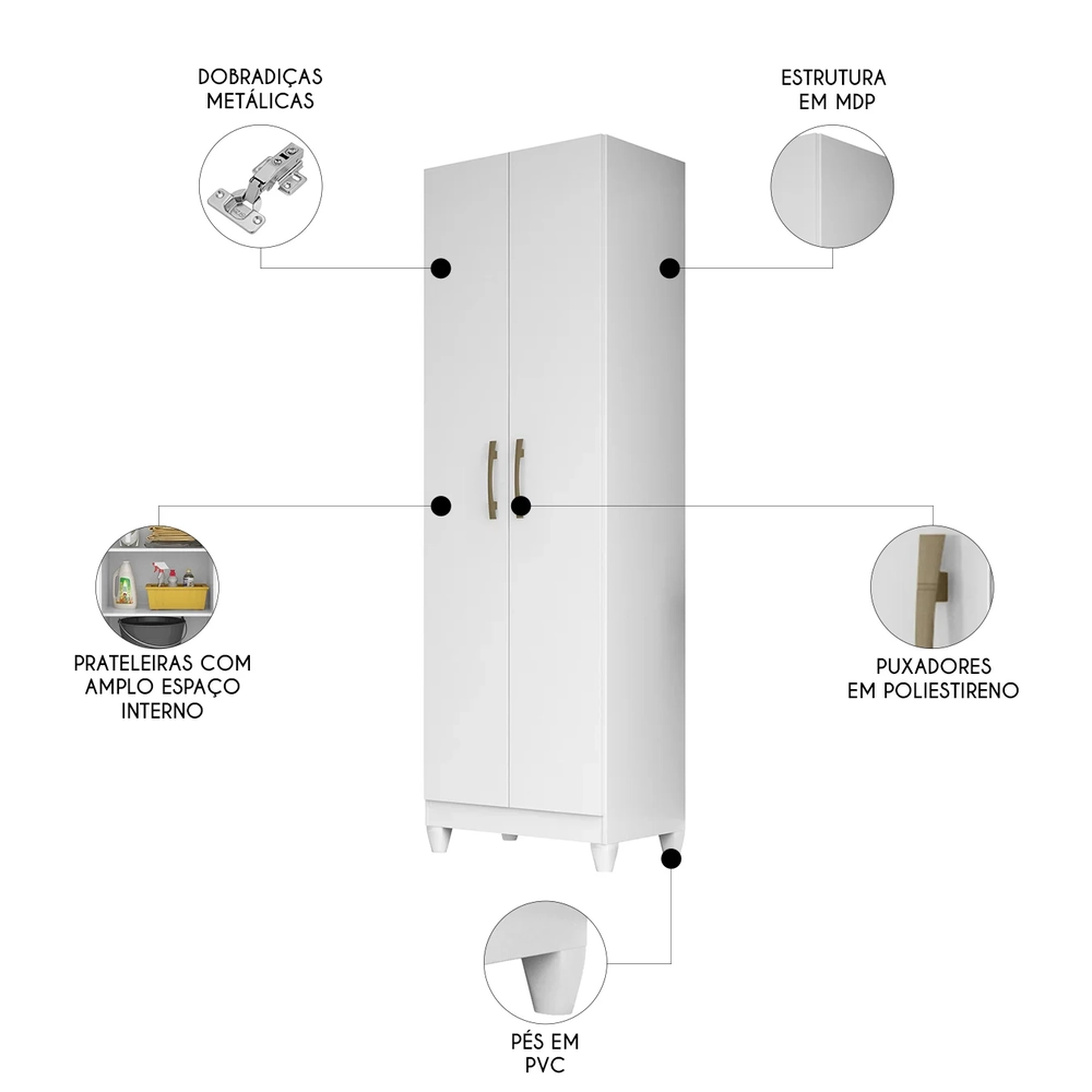 Armário Multiuso Lavanderia 55cm 2 Portas Staxx Branco Z17   - Mpozenato