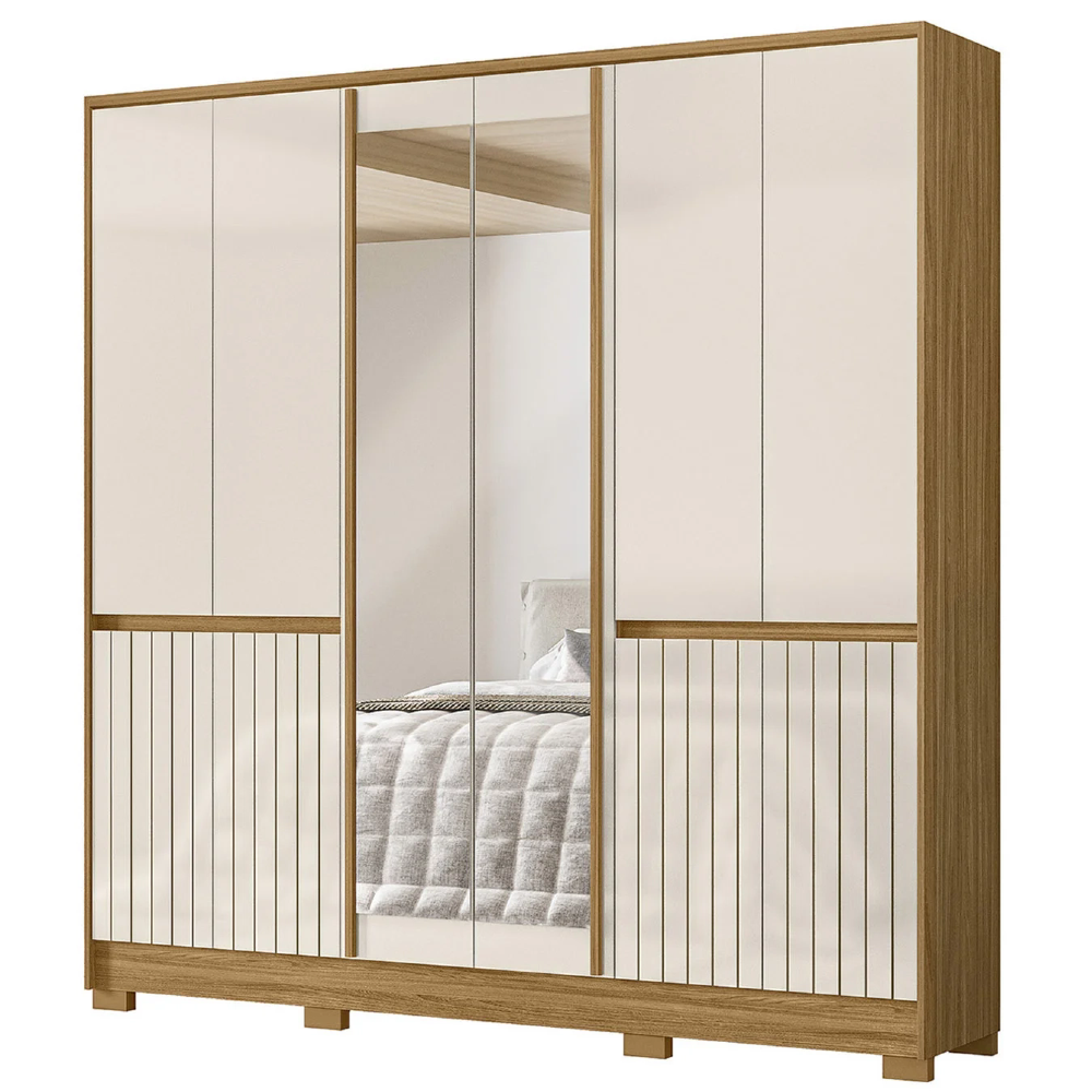 Guarda Roupa Casal 216cm Com Espelho Freeze Freijó/Off Z17   - Mpozenato