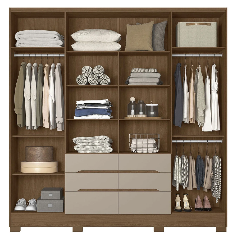 Guarda Roupa Casal 216cm 6 Portas Alabama Carvalho/Fendi Z17 - Mpozenato