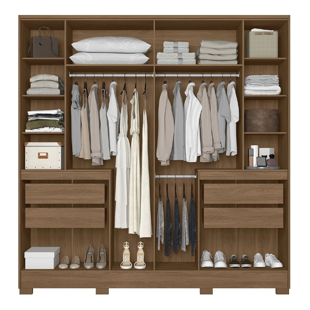 Guarda Roupa Casal 216cm Com Espelho Freeze Carvalho/Fendi Z17 - Mpozenato
