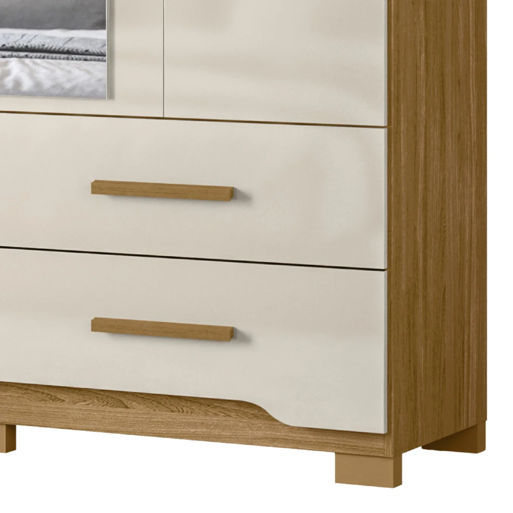 Guarda Roupa Casal 160cm Com Espelho Cancum Freijó/Off Z17   - Mpozenato