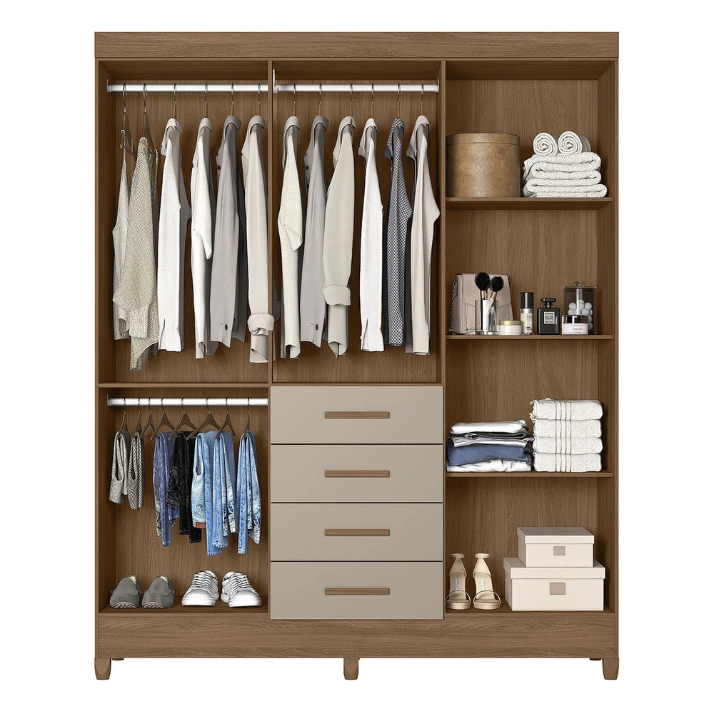 Guarda Roupa Casal 165cm 6 Portas Khani Carvalho/Fendi Z17   - Mpozenato