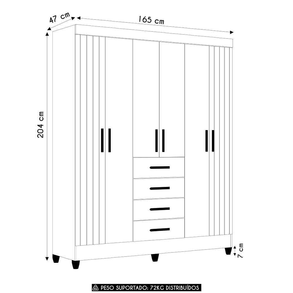 Guarda Roupa Casal 165cm 6 Portas Khani Freijó/Off Z17       - Mpozenato