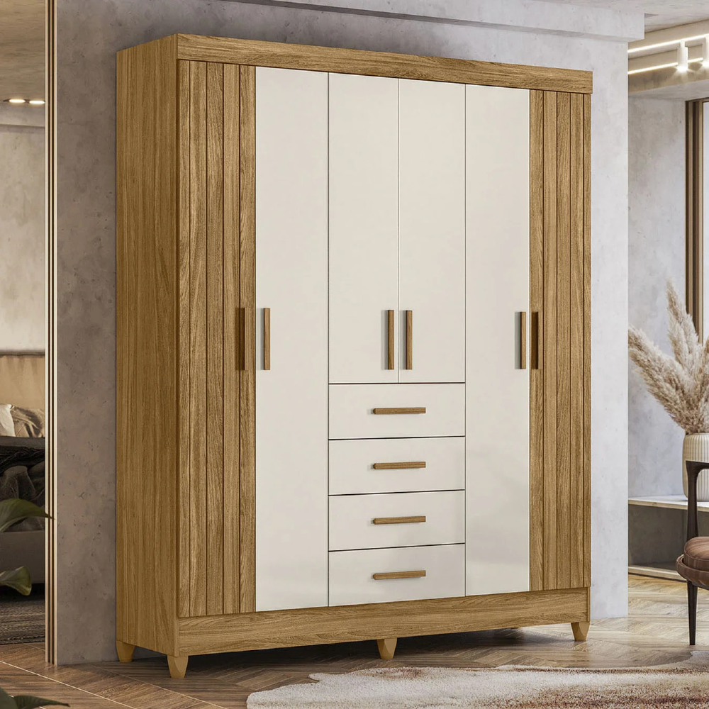Guarda Roupa Casal 165cm 6 Portas Khani Freijó/Off Z17       - Mpozenato