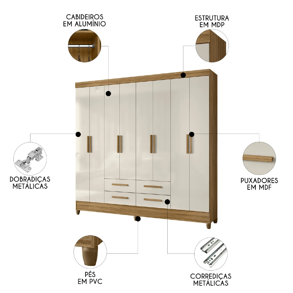 Guarda Roupa Casal 204cm 8 Portas Vitta Freijó/Off Z17       - Mpozenato
