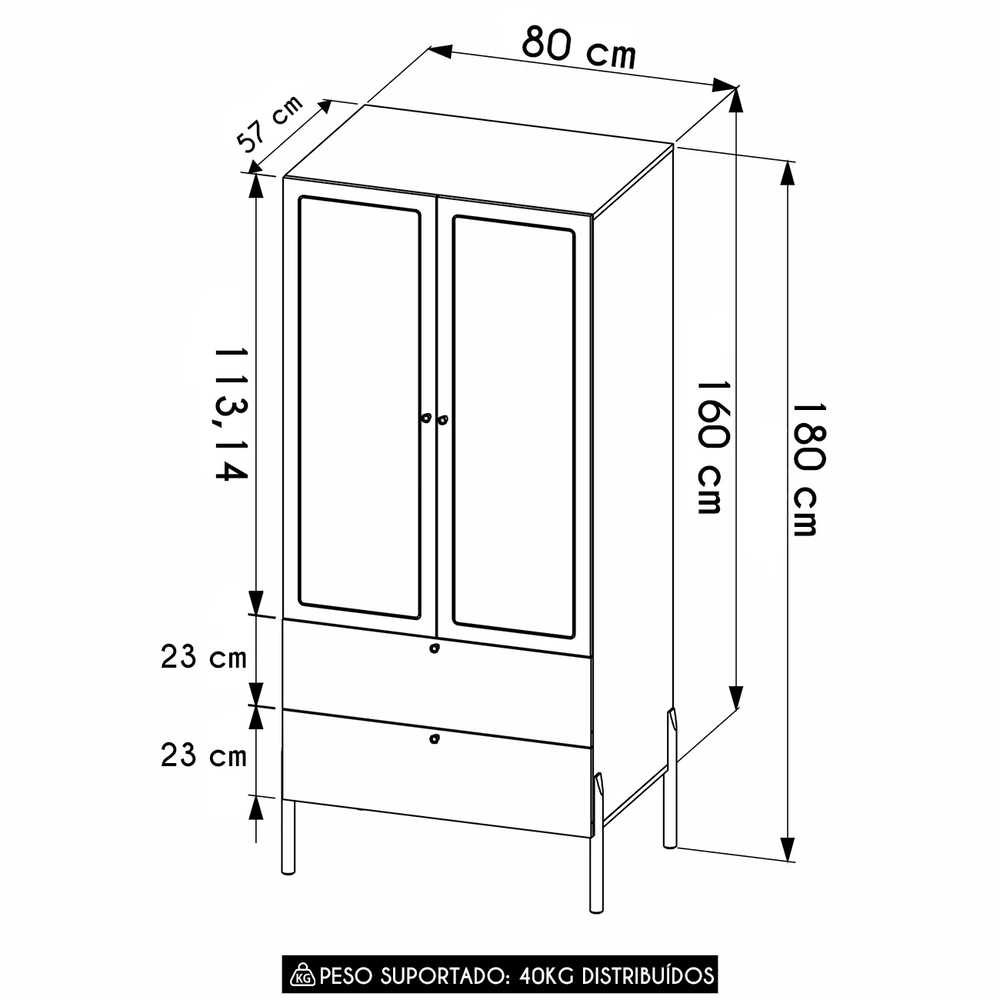 Guarda Roupa Solteiro 80cm Com 2 Portas Arlo Nero Preto A10 - Mpozenato
