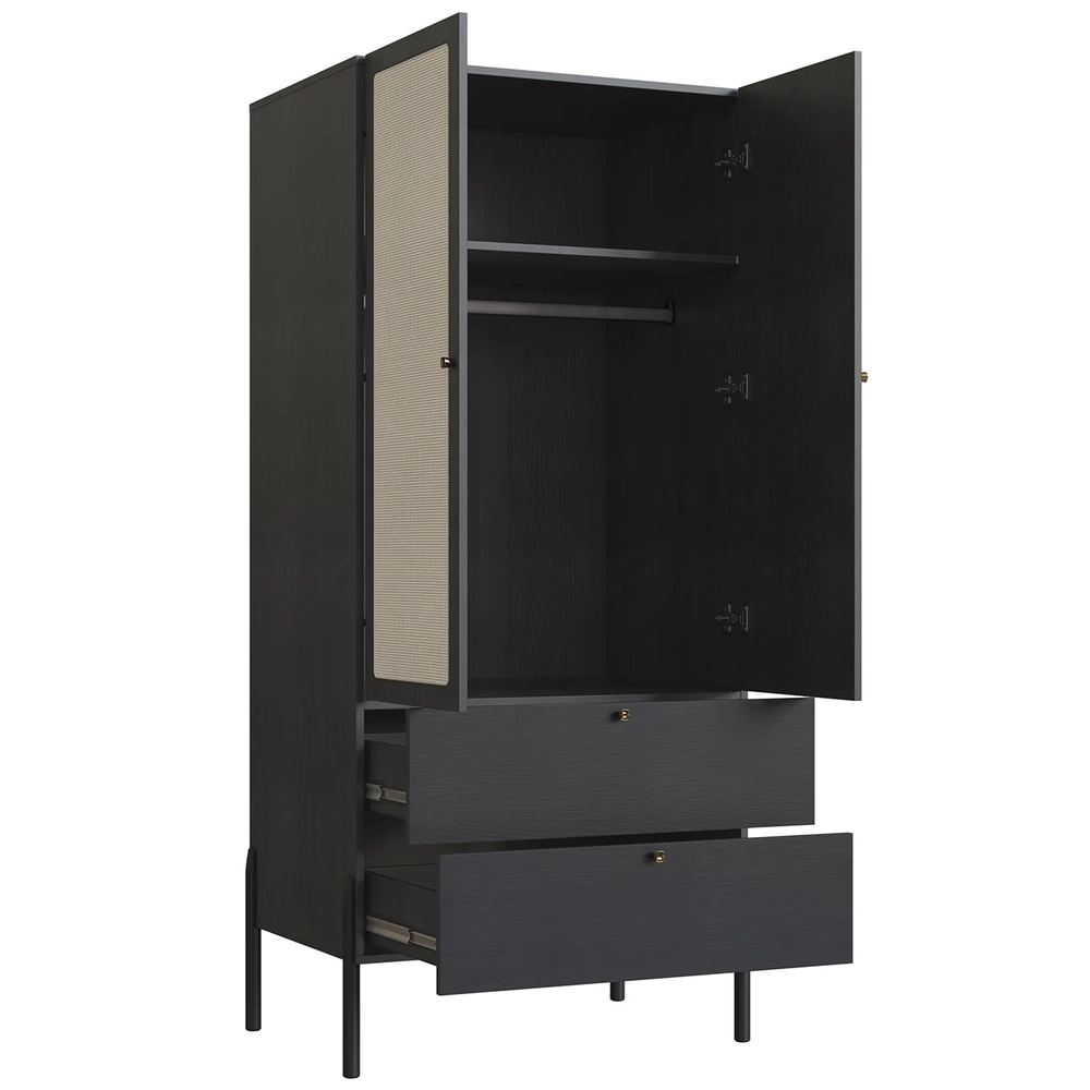 Guarda Roupa Solteiro 80cm Com 2 Portas Arlo Nero Preto A10 - Mpozenato