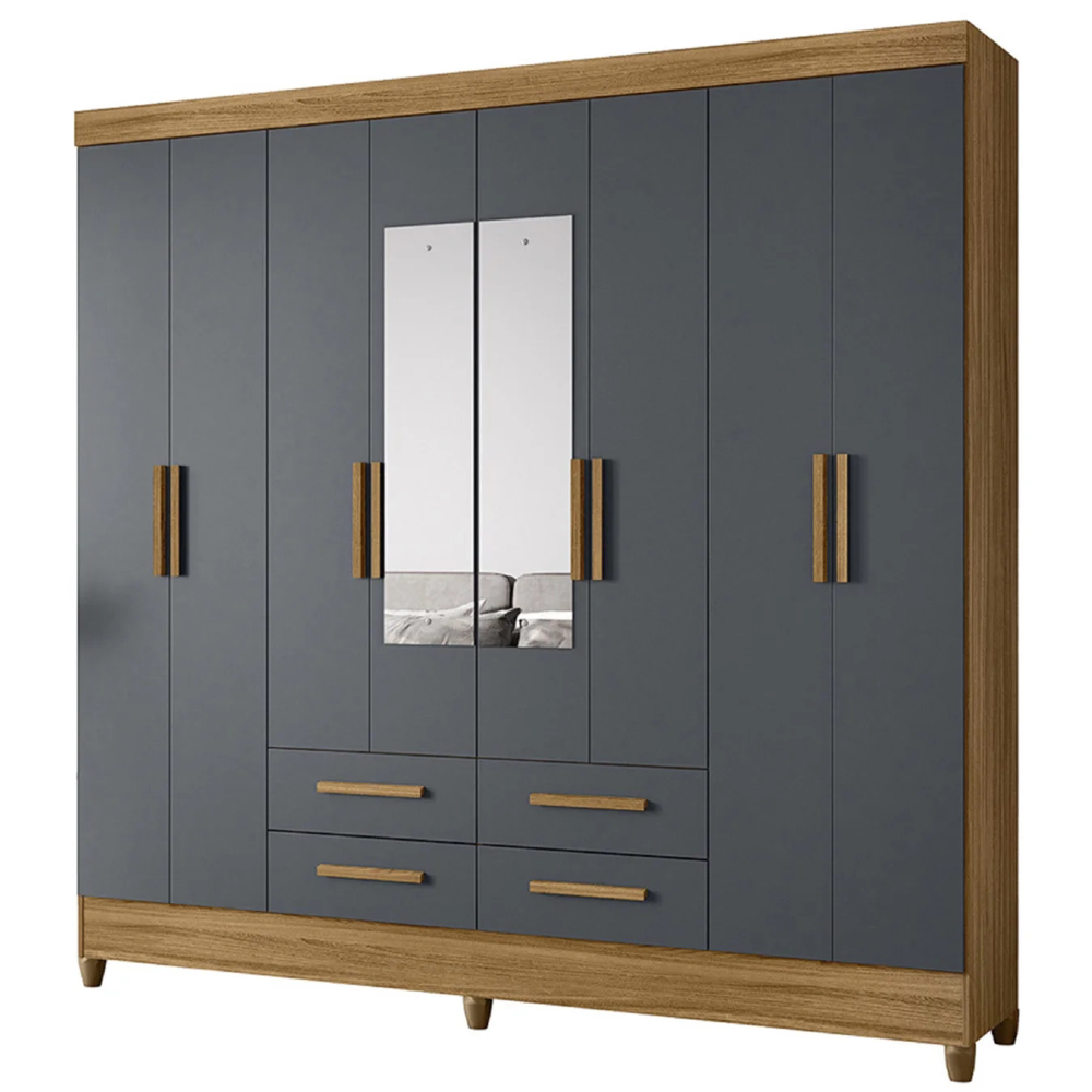Guarda Roupa Casal 204cm Com Espelho Vitta Freijó/Cinza Z17  - Mpozenato