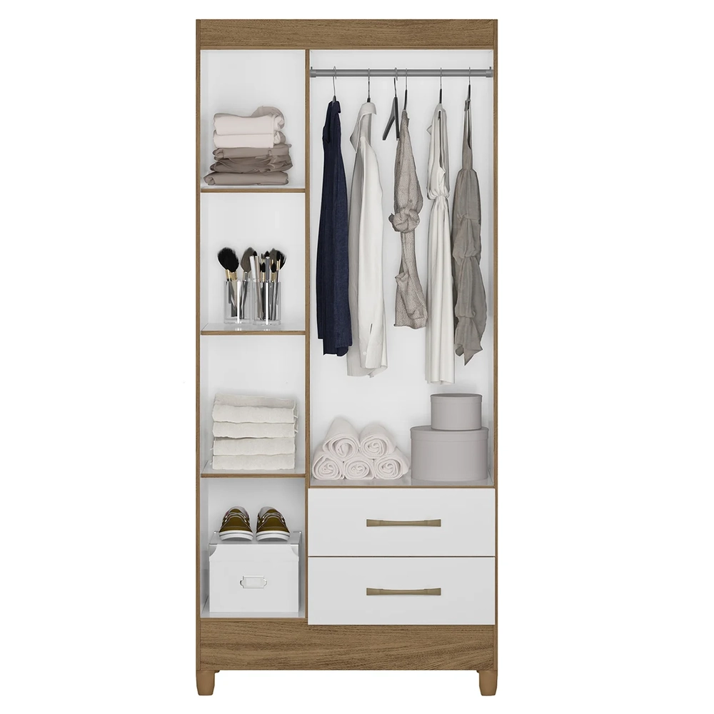 Guarda Roupa Solteiro 82cm 3 Portas Zeno Naturale/Branco Z17 - Mpozenato