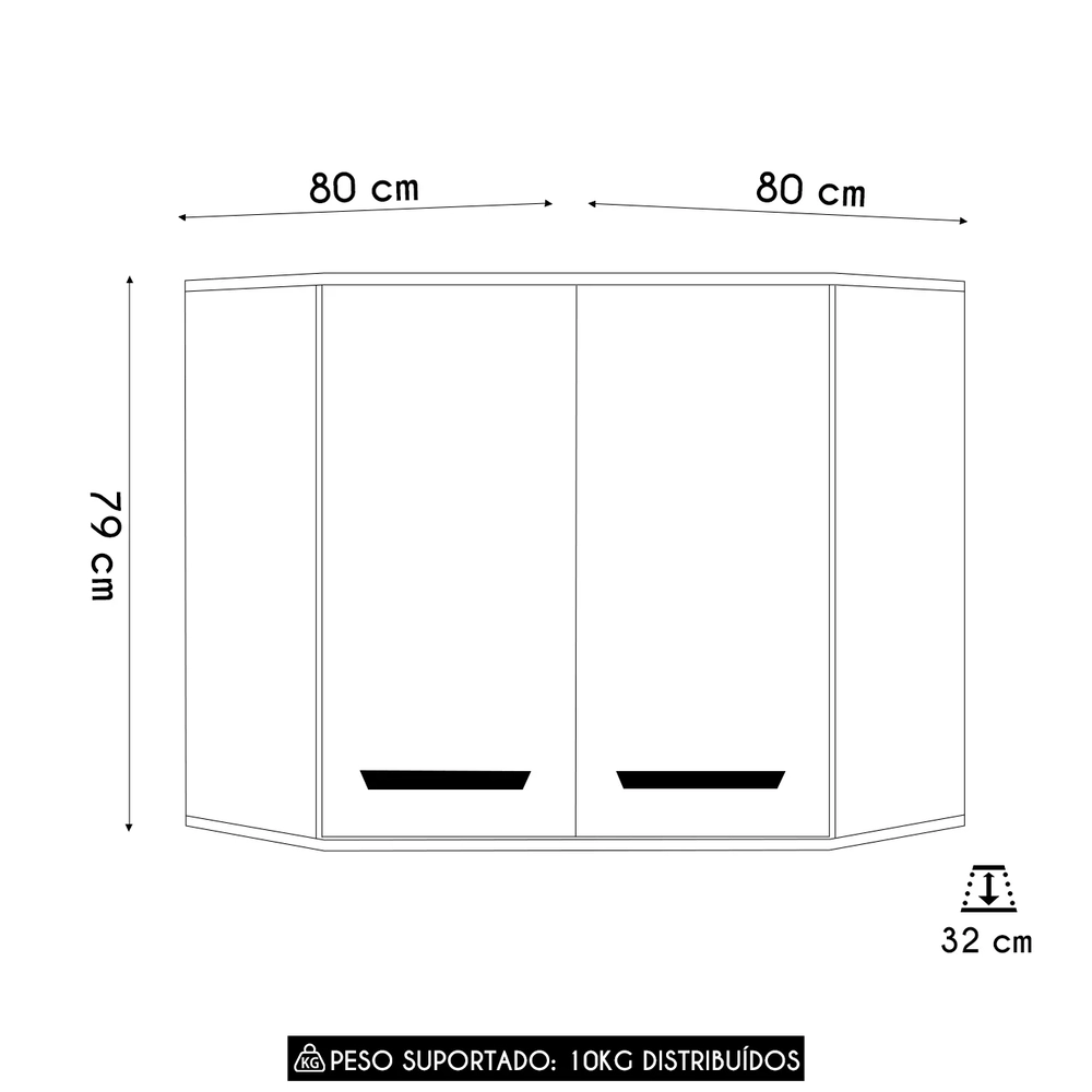 Armário Aéreo de Canto Oblíquo 80cm Rita Freijó/Off Acetinado Z44 - Mpozenato