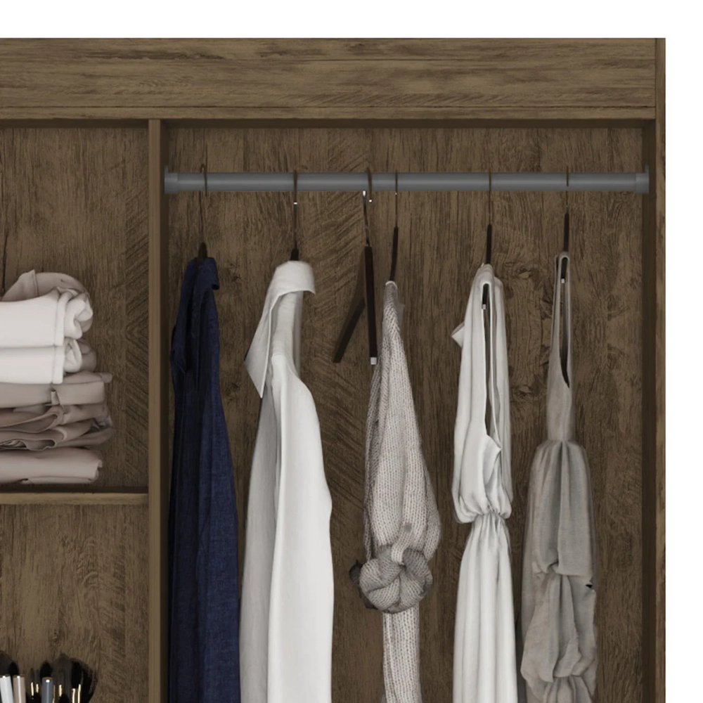 Guarda Roupa Solteiro 82cm 3 Portas Zeno Castanho Wood Z17   - Mpozenato