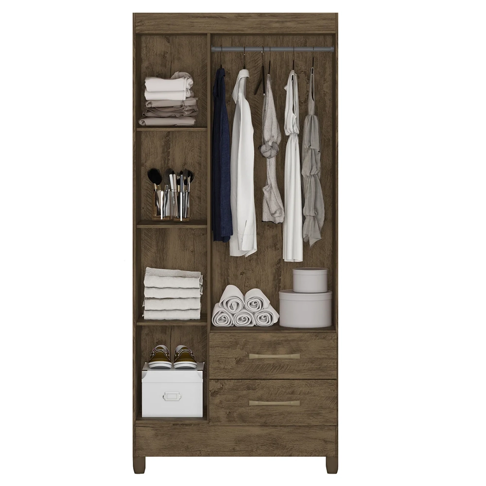 Guarda Roupa Solteiro 82cm 3 Portas Zeno Castanho Wood Z17   - Mpozenato