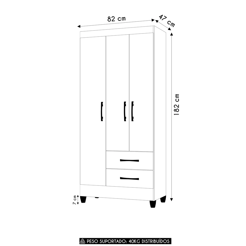 Guarda Roupa Solteiro 82cm 3 Portas Zeno Castanho Wood Z17   - Mpozenato