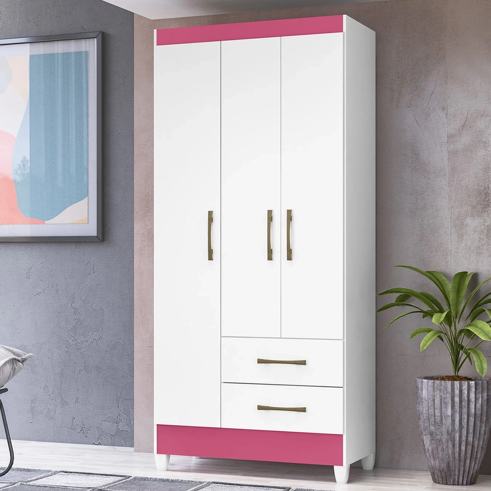 Guarda Roupa Solteiro 82cm 3 Portas Zeno Flex Branco Z17     - Mpozenato