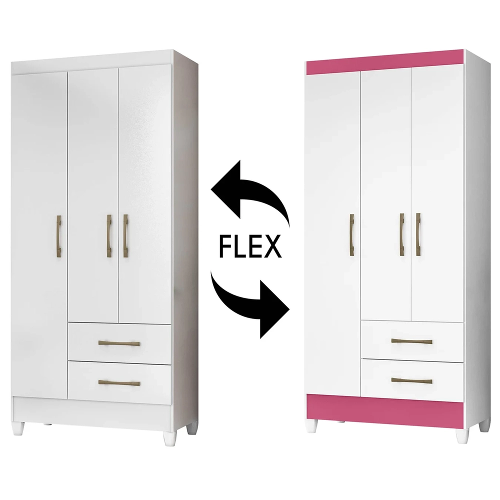 Guarda Roupa Solteiro 82cm 3 Portas Zeno Flex Branco Z17     - Mpozenato