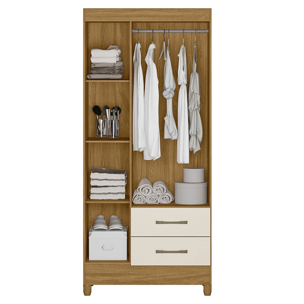 Guarda Roupa Solteiro 82cm 3 Portas Zeno Freijó/Off Z17      - Mpozenato