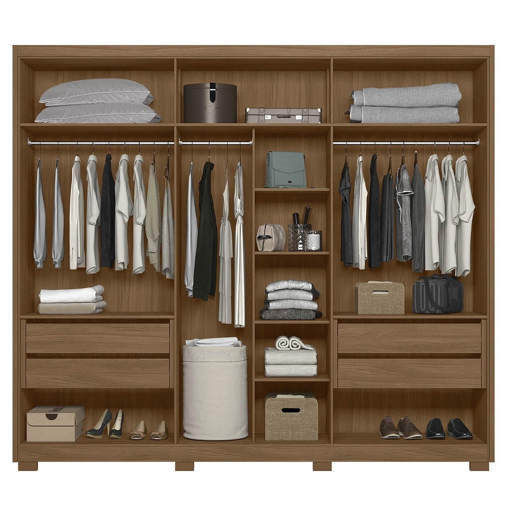 Guarda Roupa Casal 260cm Com Espelho Gaia Carvalho/Fendi Z17 - Mpozenato